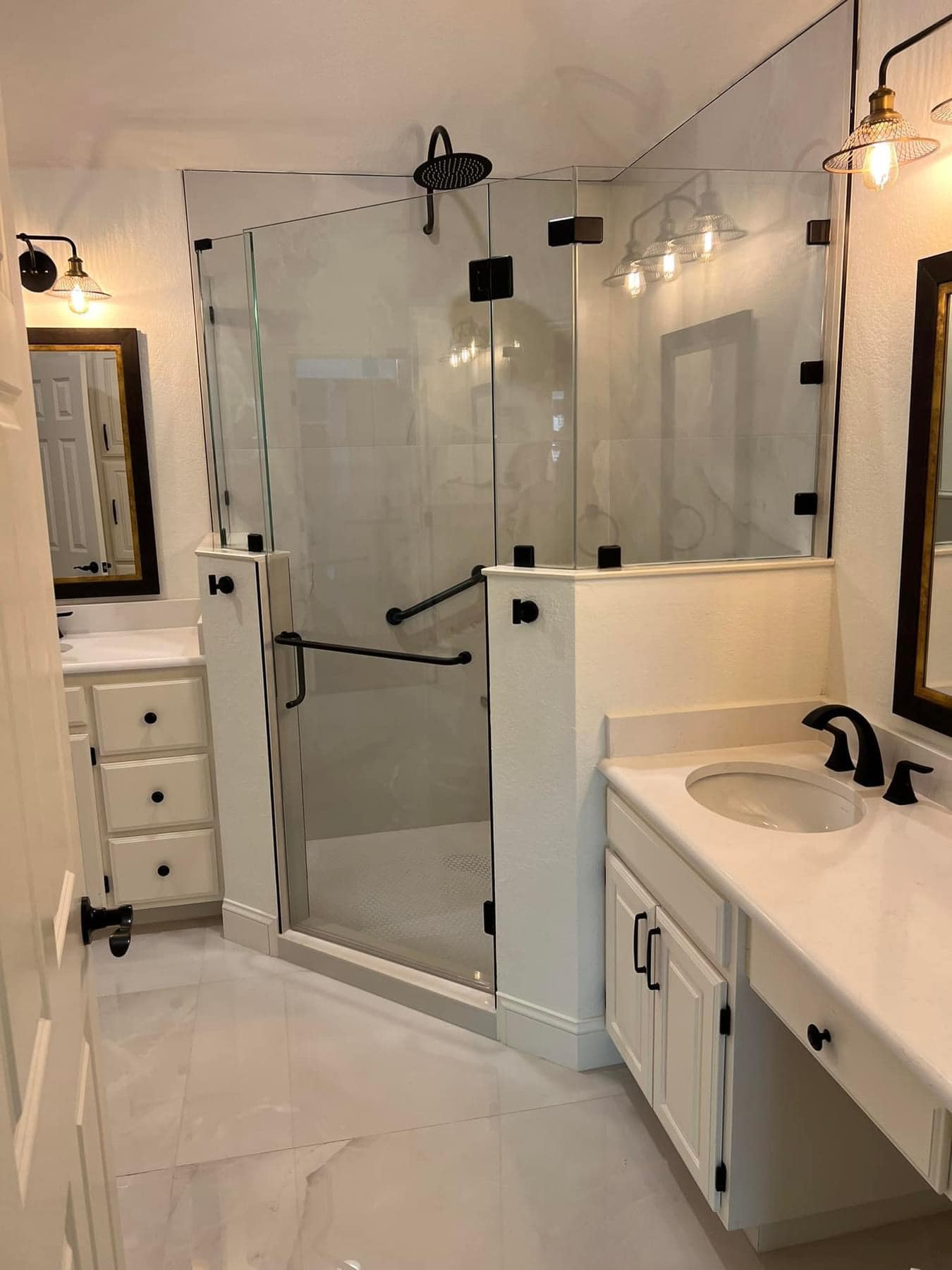 Custom frameless glass shower with tile surround