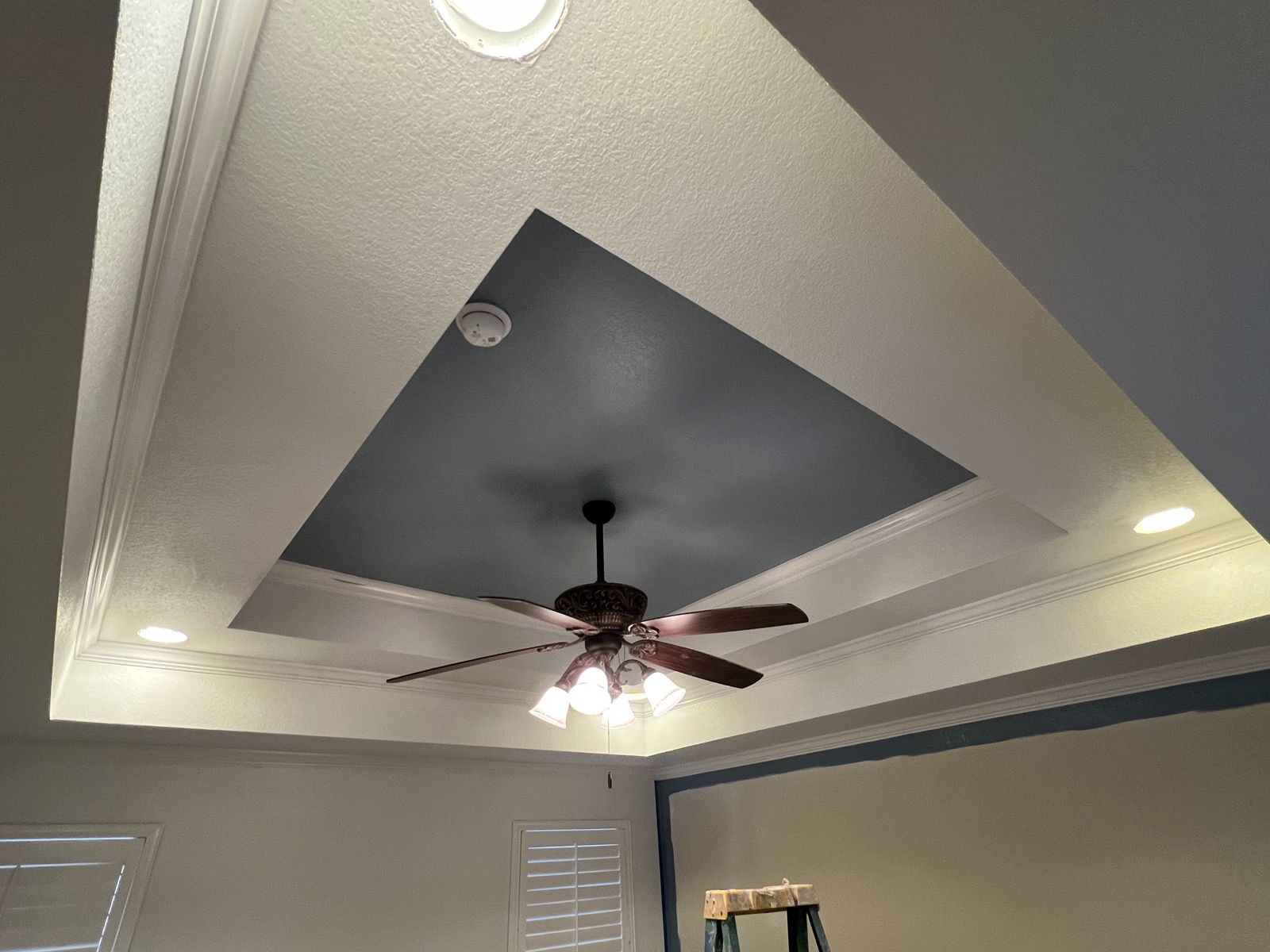 Freshly painted tray ceiling with contrasting accent color
